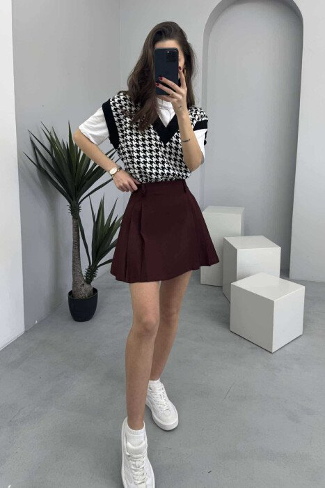 ONE COLOR SIMPLE WOMEN SKIRT BURGUNDY/VISHNJE - 2