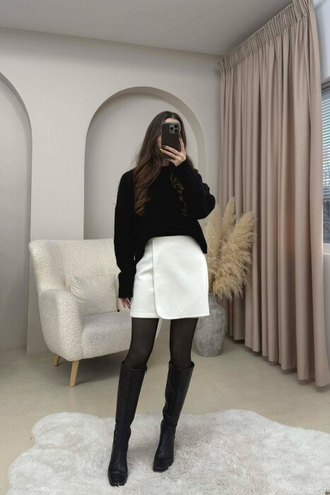 ONE COLOR SIMPLE WOMEN SKIRT CREAM/KREM - 2