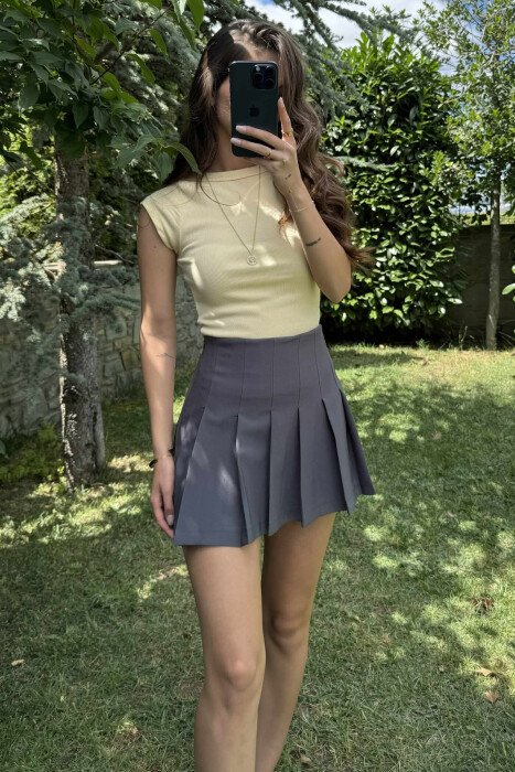 ONE COLOR SIMPLE WOMEN SKIRT GREY/GRI - 5