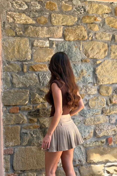 ONE COLOR SIMPLE WOMEN SKORT BEIGE/BEZHE - 5