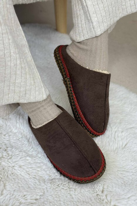 ONE COLOR SIMPLE WOMEN SLIPPERS DARK BROWN/KAE 