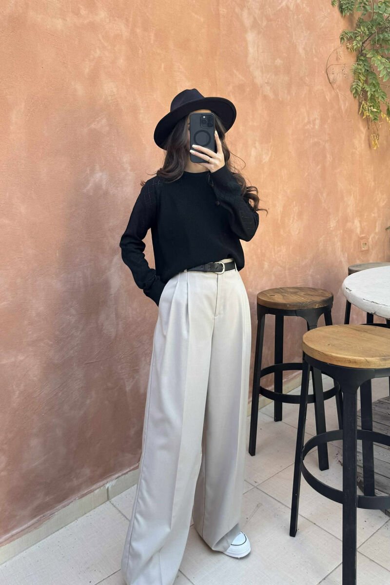 ONE COLOR SIMPLE WOMEN SWEATER BLACK/ E ZEZE - 1