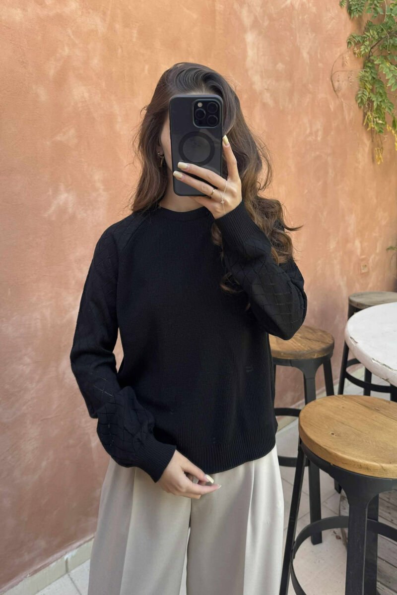 ONE COLOR SIMPLE WOMEN SWEATER BLACK/ E ZEZE - 2