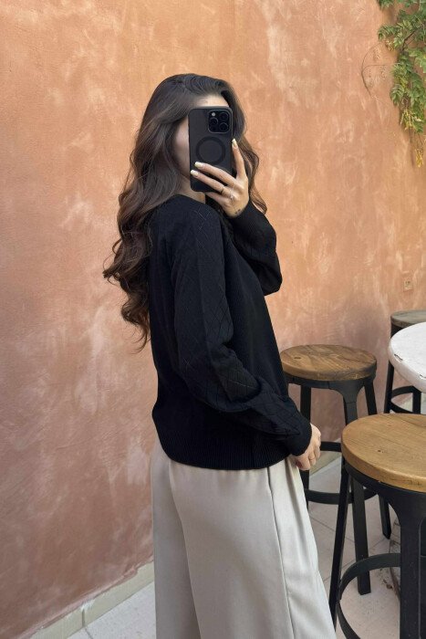 ONE COLOR SIMPLE WOMEN SWEATER BLACK/ E ZEZE - 3
