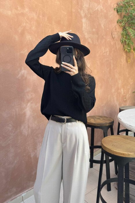 ONE COLOR SIMPLE WOMEN SWEATER BLACK/ E ZEZE - 4