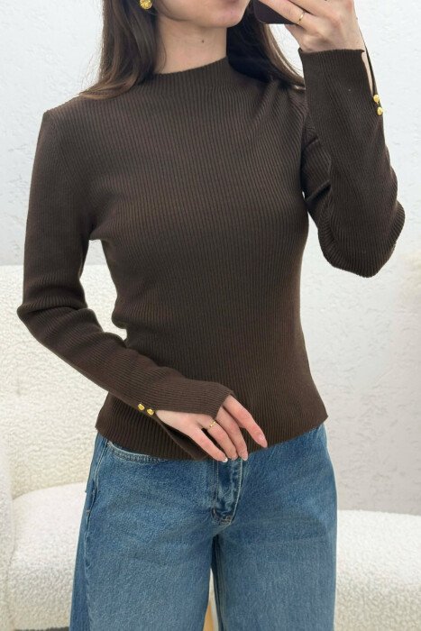 ONE COLOR SIMPLE WOMEN SWEATER BROWN/KAFE - 3