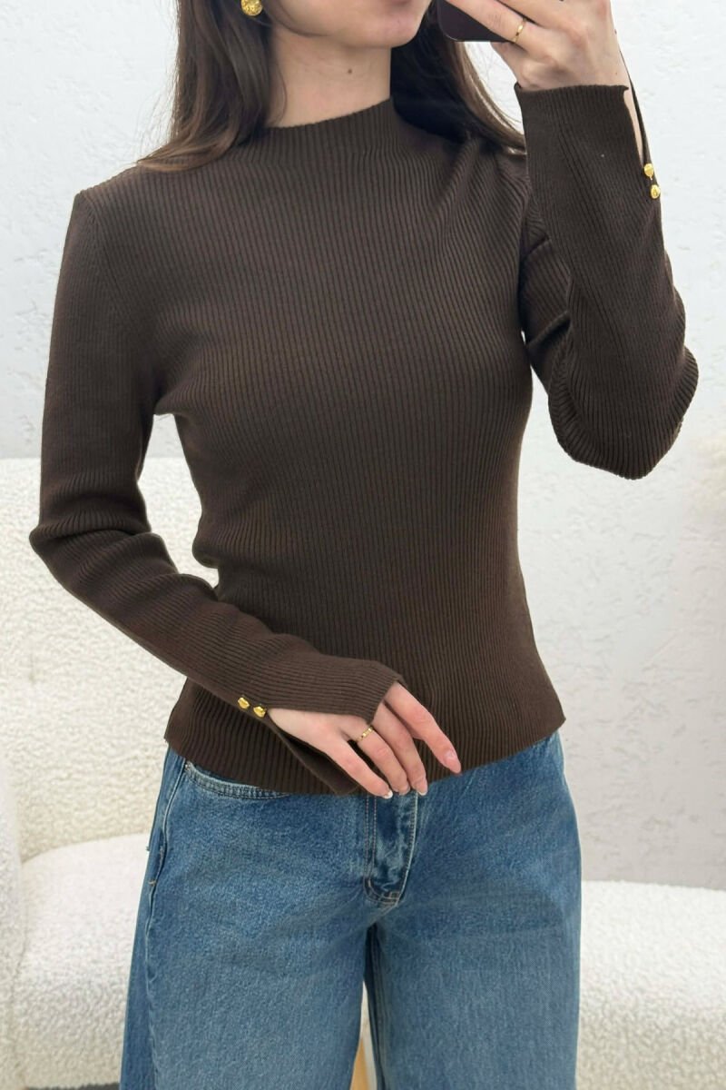ONE COLOR SIMPLE WOMEN SWEATER BROWN/KAFE - 3