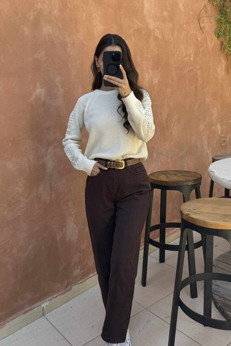 ONE COLOR SIMPLE WOMEN SWEATER CREAM/KREM - 1
