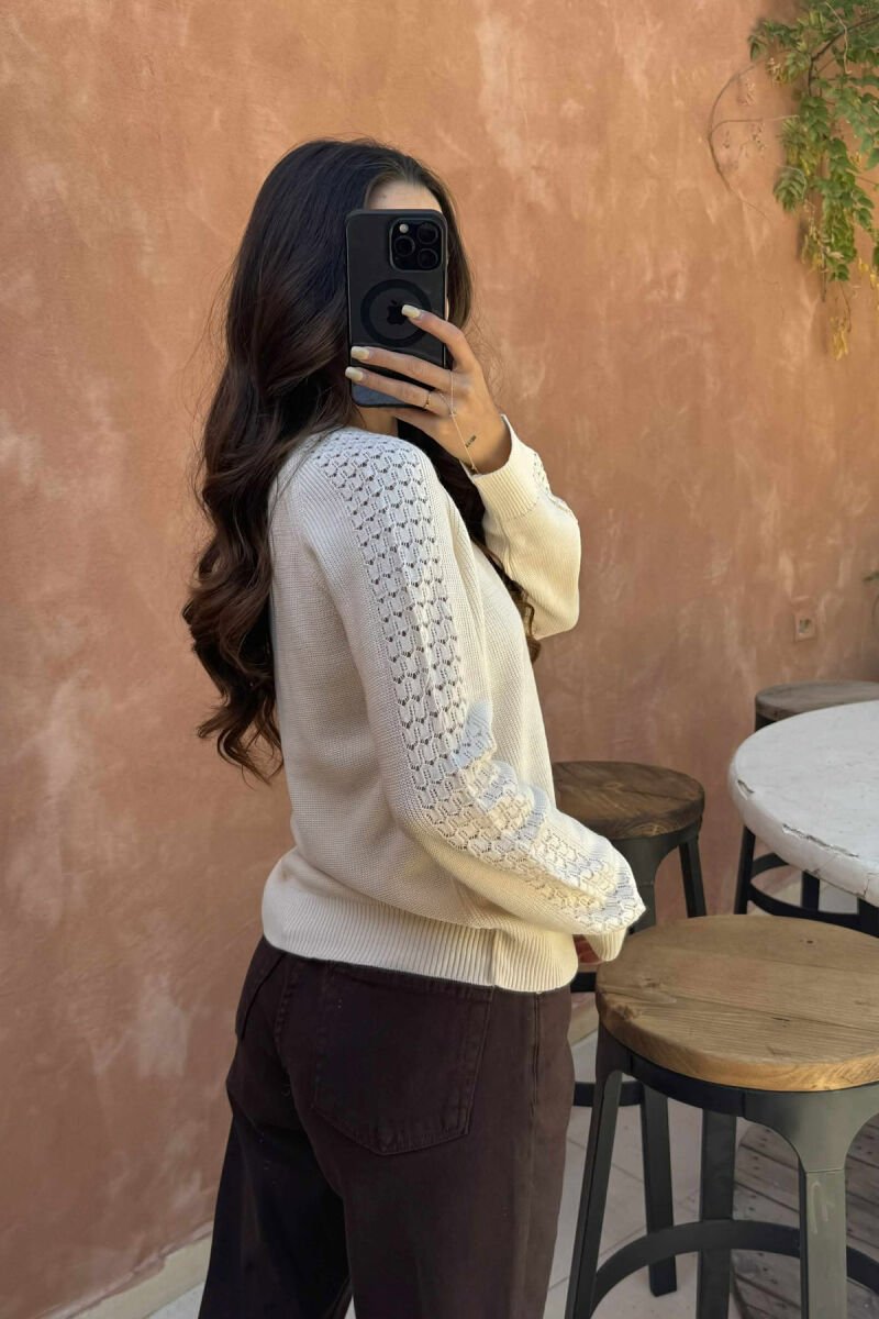ONE COLOR SIMPLE WOMEN SWEATER CREAM/KREM - 4