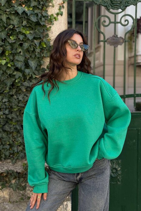 ONE COLOR SIMPLE WOMEN SWEATSHIRT GREEN/JESHILE - KLAUDIO FASHION