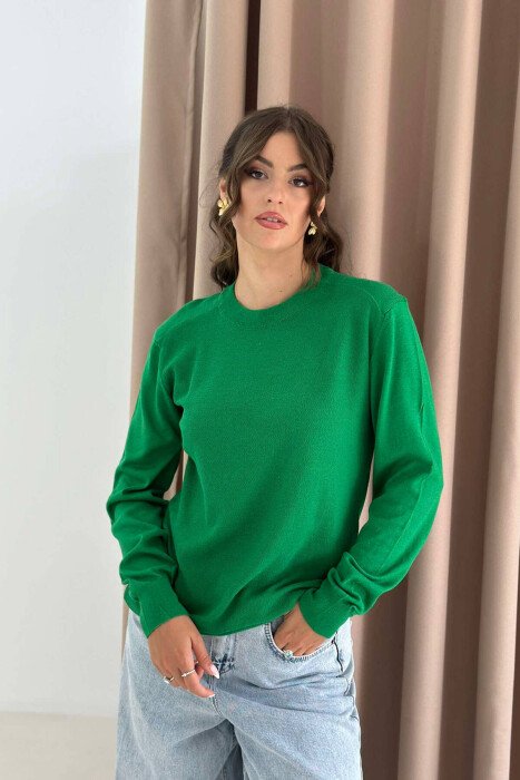 ONE COLOR SIMPLE WOMEN SWEATER GREEN/JESHILE - KLAUDIO FASHION