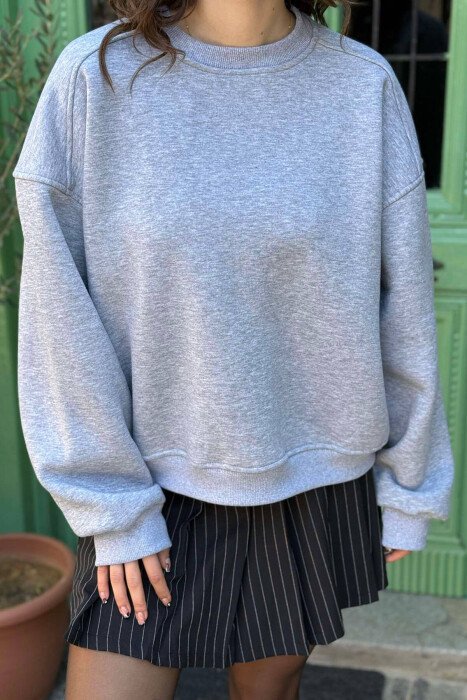 ONE COLOR SIMPLE WOMEN SWEATSHIRT GREY/GRI - KLAUDIO FASHION