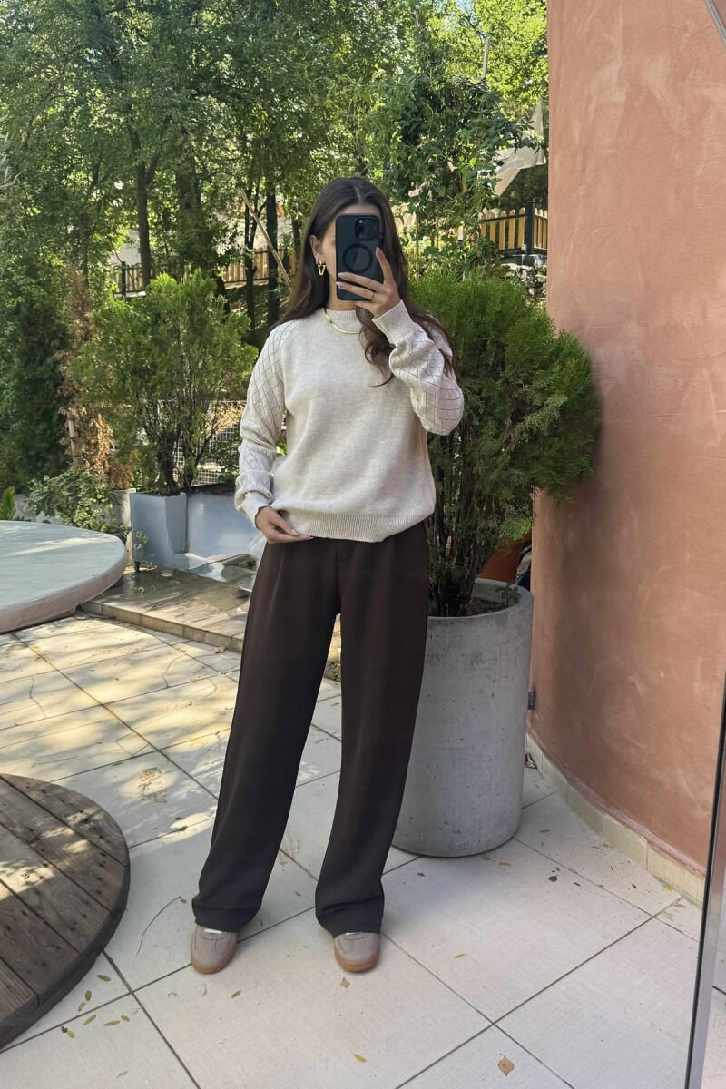 ONE COLOR SIMPLE WOMEN SWEATER LIGHT BEIGE/BZHZB - 1