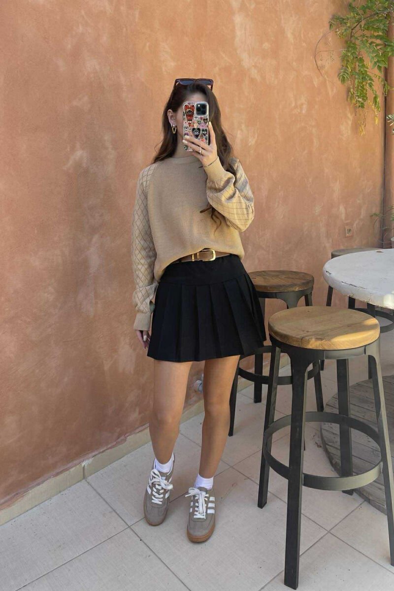 ONE COLOR SIMPLE WOMEN SWEATER LIGHT BROWN/KAZB - 1