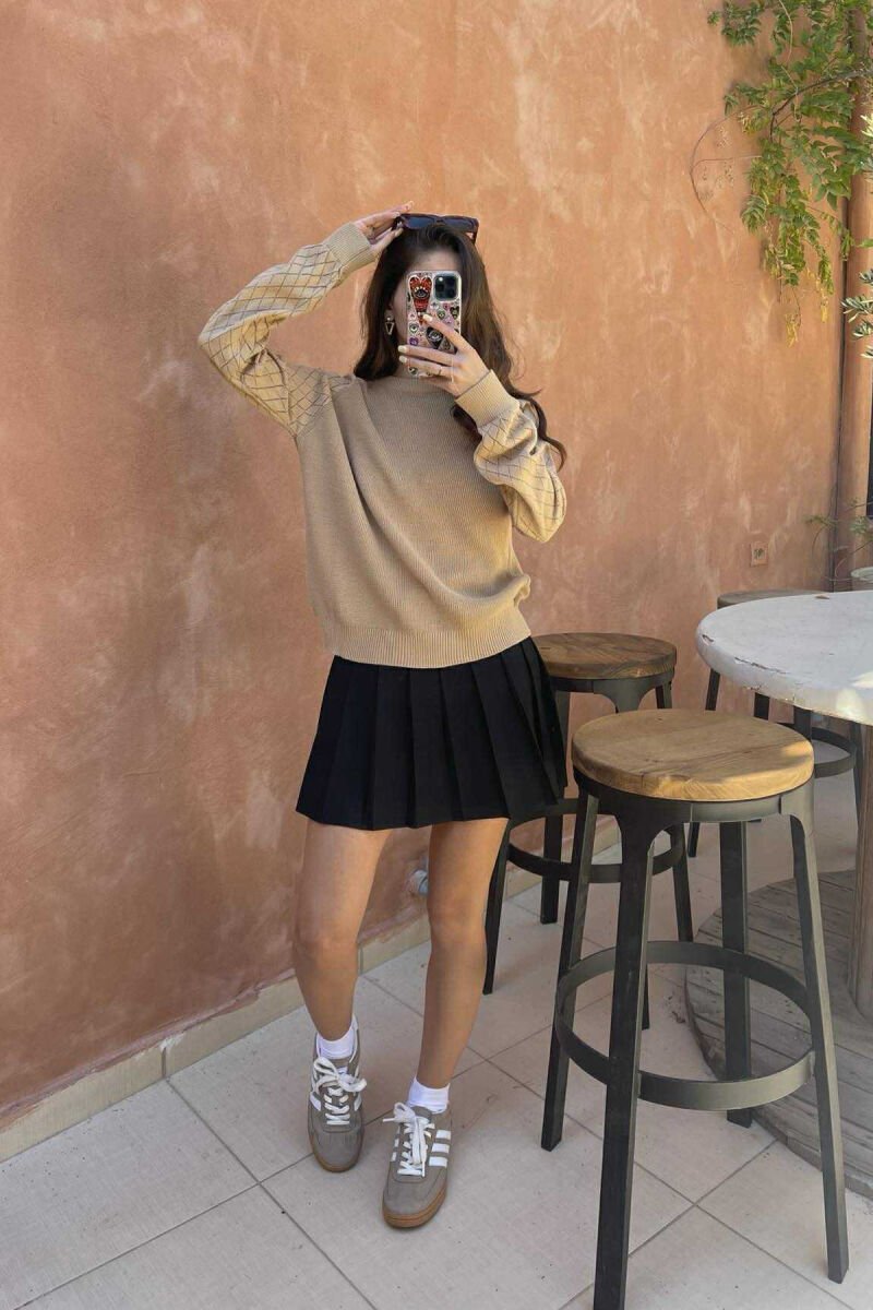 ONE COLOR SIMPLE WOMEN SWEATER LIGHT BROWN/KAZB - 4