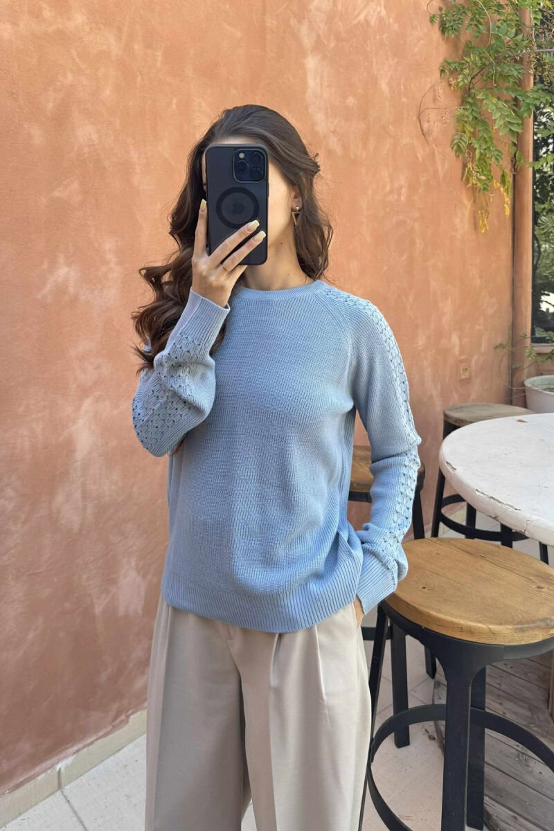 ONE COLOR SIMPLE WOMEN SWEATER LIGHTBLUE/BZ - 3