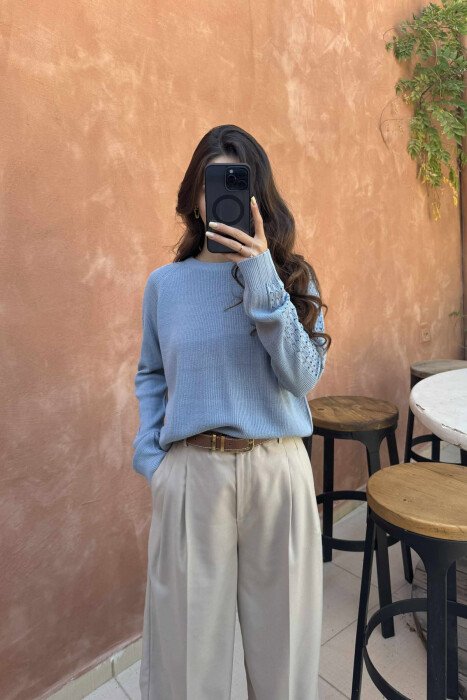 ONE COLOR SIMPLE WOMEN SWEATER LIGHTBLUE/BZ - 4
