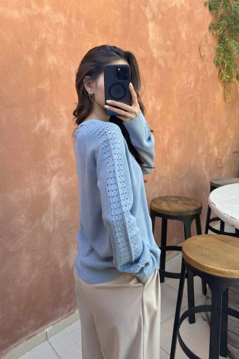ONE COLOR SIMPLE WOMEN SWEATER LIGHTBLUE/BZ - 5