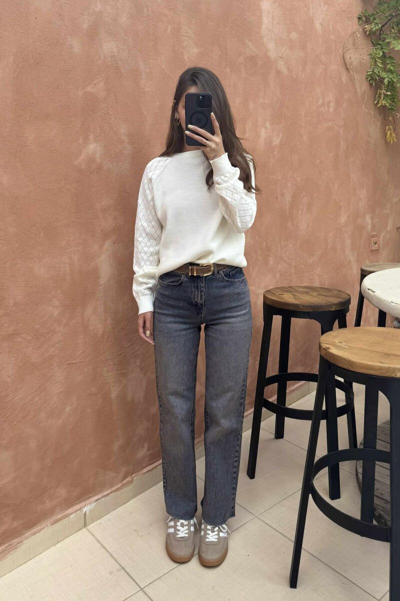 ONE COLOR SIMPLE WOMEN SWEATER WHITE-E BARDHE - 2