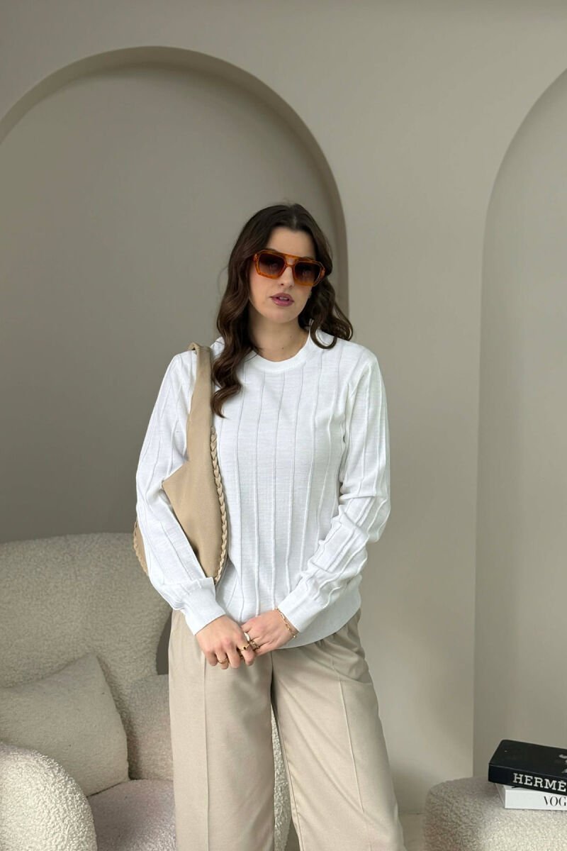 ONE COLOR SIMPLE WOMEN SWEATER WHITE-E BARDHE - 1