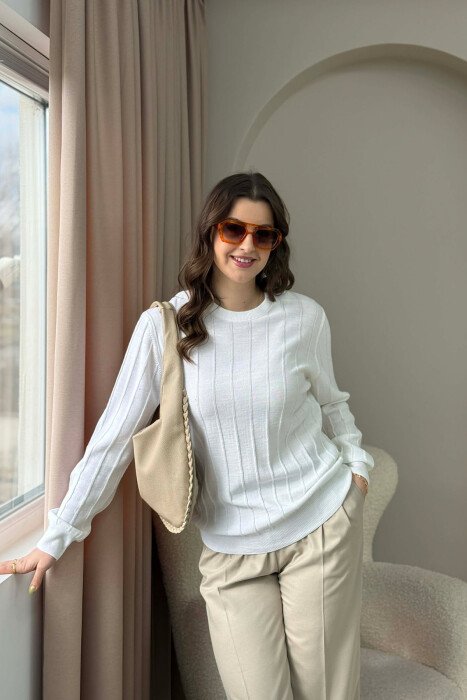 ONE COLOR SIMPLE WOMEN SWEATER WHITE-E BARDHE - 4