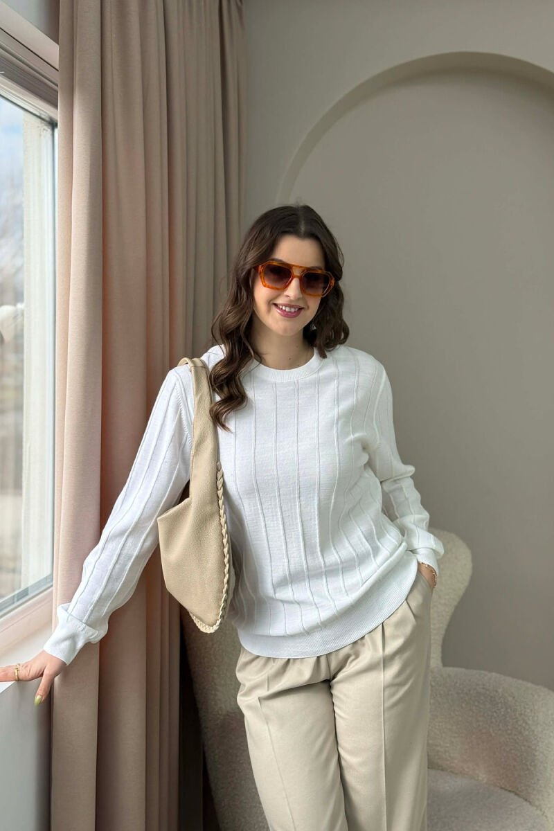 ONE COLOR SIMPLE WOMEN SWEATER WHITE-E BARDHE - 4