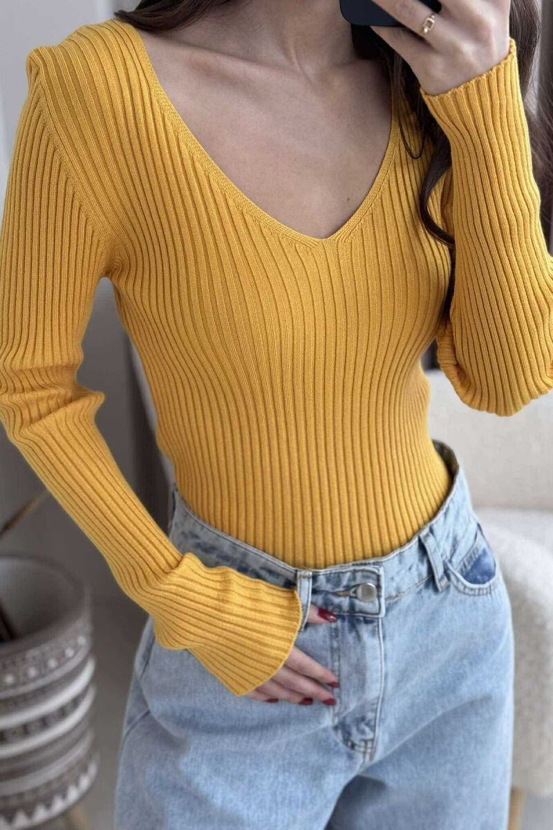 ONE COLOR SIMPLE WOMEN SWEATER YELLOW/E VERDHE - 2