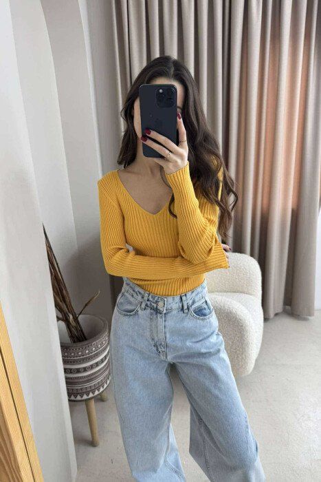 ONE COLOR SIMPLE WOMEN SWEATER YELLOW/E VERDHE - 4