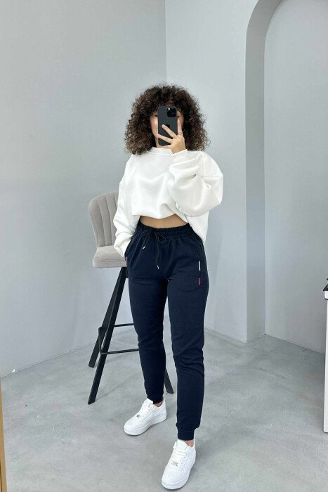 ONE COLOR SIMPLE WOMEN SWEATPANTS DARK BLUE/BEE 
