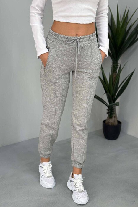 ONE COLOR FLUFFY WOMEN SWEATPANTS LIGHT GREY/GZ - KLAUDIO FASHION