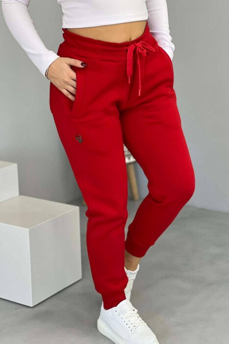 ONE COLOR SIMPLE WOMEN SWEATPANTS RED/E KUQE - KLAUDIO FASHION