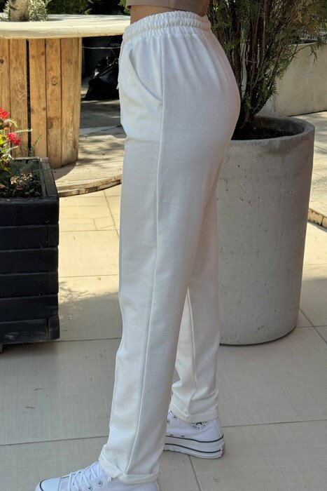 ONE COLOR SIMPLE WOMEN SWEATPANTS WHITE-E BARDHE - 2