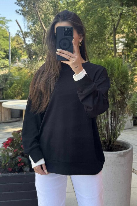 ONE COLOR SIMPLE WOMEN SWEATSHIRT BLACK/ E ZEZE - 2