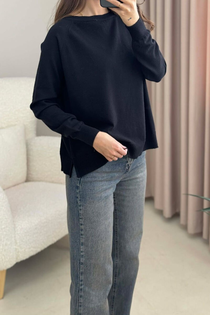 ONE COLOR SIMPLE WOMEN SWEATER BLACK/ E ZEZE - 2