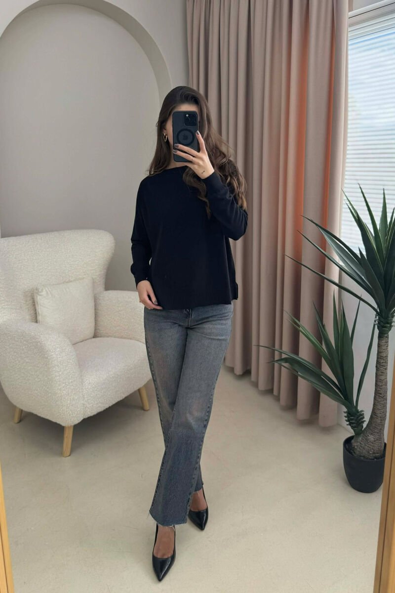 ONE COLOR SIMPLE WOMEN SWEATER BLACK/ E ZEZE - 3