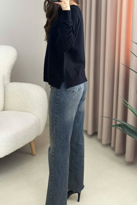 ONE COLOR SIMPLE WOMEN SWEATER BLACK/ E ZEZE - 4