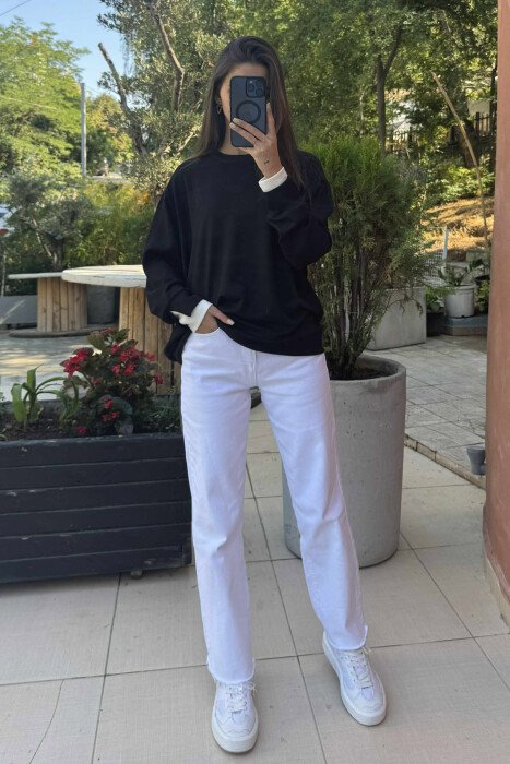 ONE COLOR SIMPLE WOMEN SWEATSHIRT BLACK/ E ZEZE 