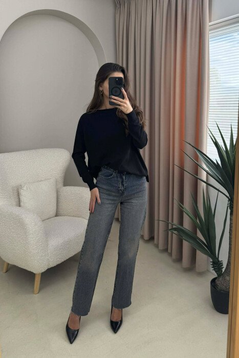 ONE COLOR SIMPLE WOMEN SWEATER BLACK/ E ZEZE 