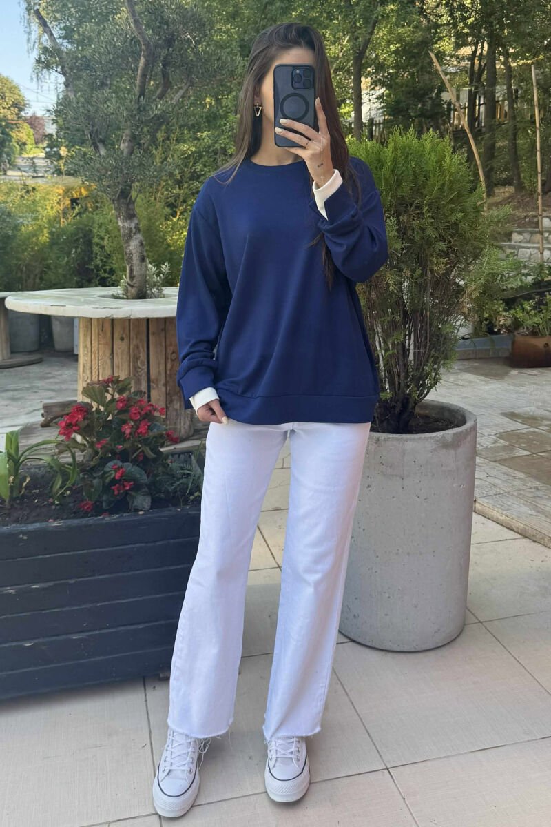 ONE COLOR SIMPLE WOMEN SWEATSHIRT BLUE/BLU - 1