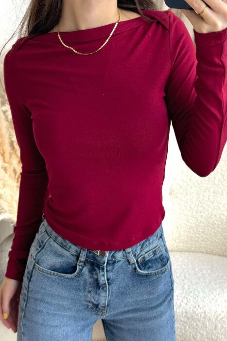 ONE COLOR SIMPLE WOMEN SWEATSHIRT BURGUNDY/VISHNJE - 2