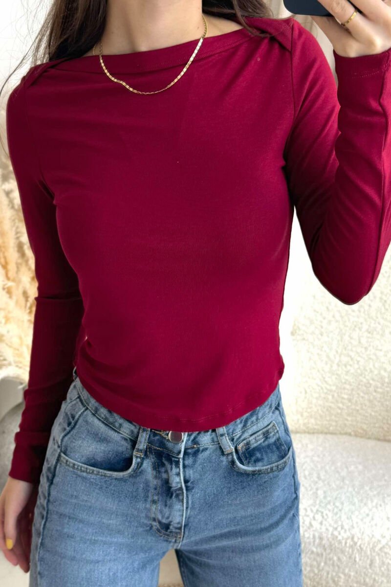 ONE COLOR SIMPLE WOMEN SWEATSHIRT BURGUNDY/VISHNJE - 2