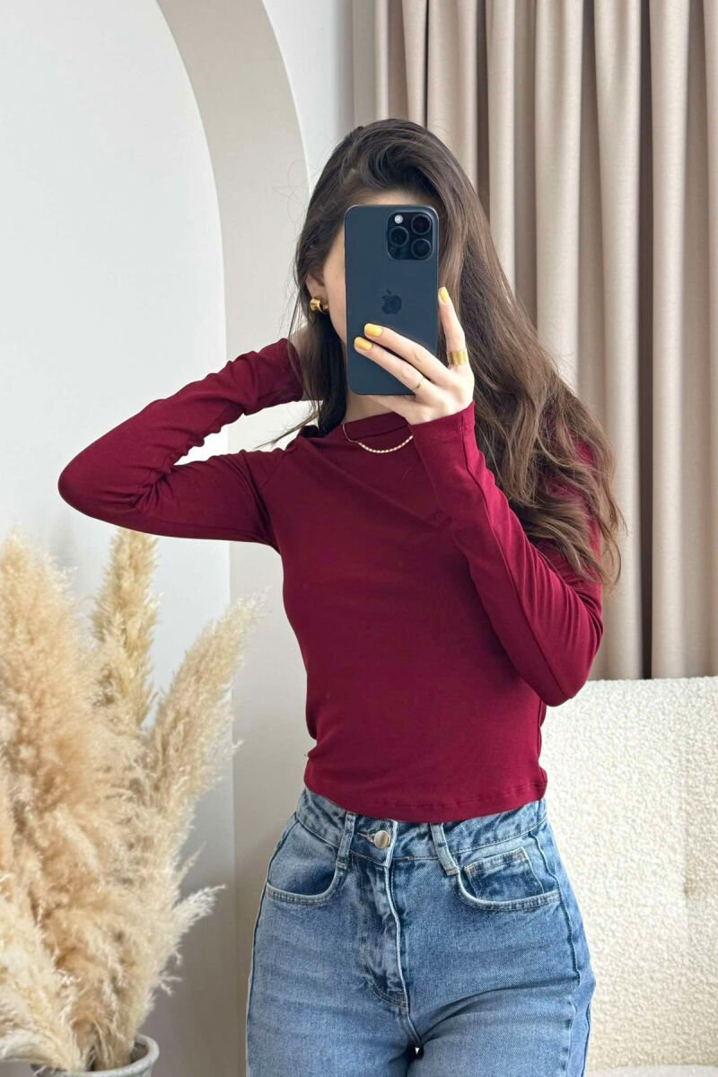 ONE COLOR SIMPLE WOMEN SWEATSHIRT BURGUNDY/VISHNJE - 5
