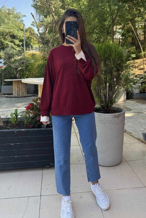 ONE COLOR SIMPLE WOMEN SWEATSHIRT BURGUNDY/VISHNJE - KLAUDIO FASHION