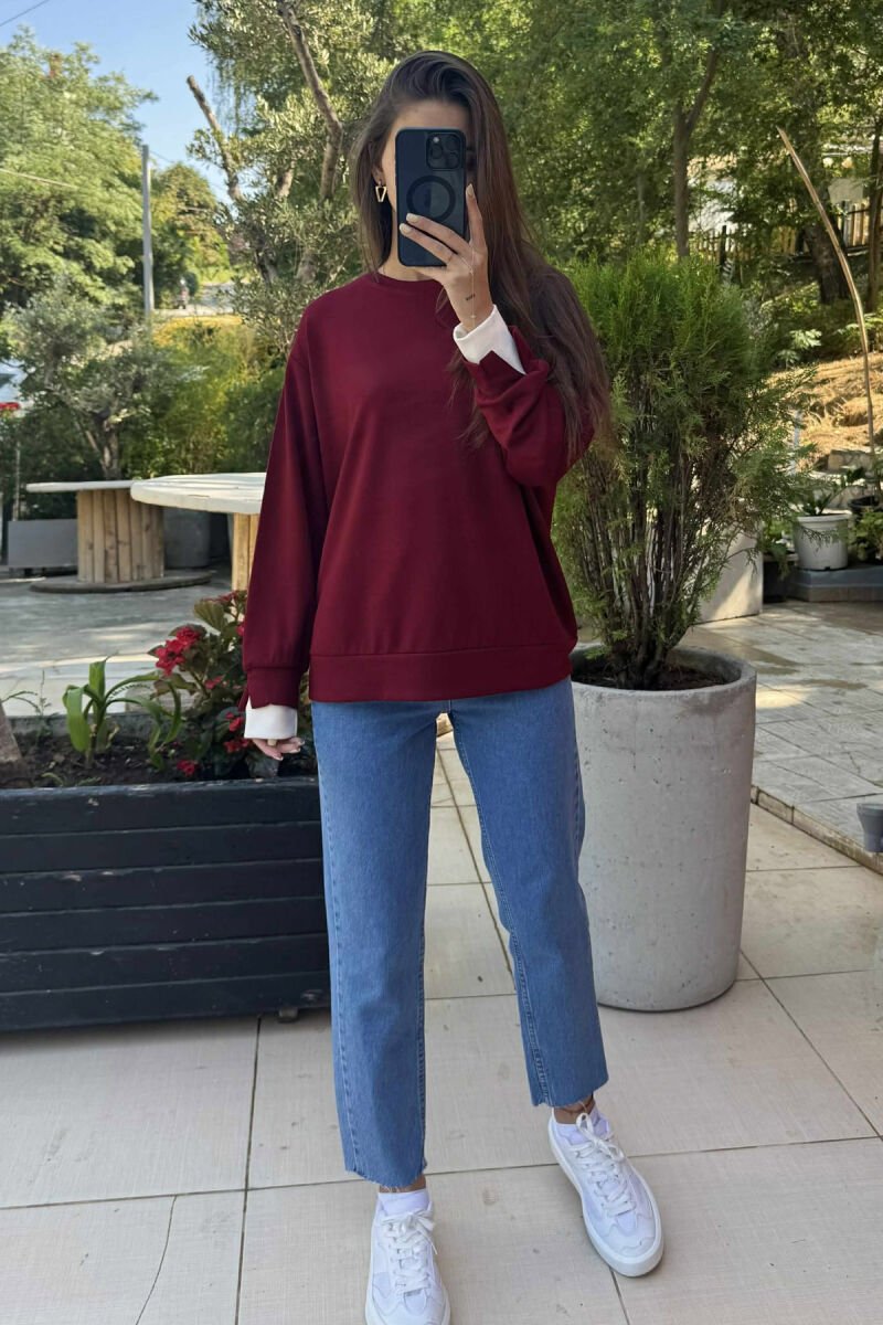 ONE COLOR SIMPLE WOMEN SWEATSHIRT BURGUNDY/VISHNJE - 1