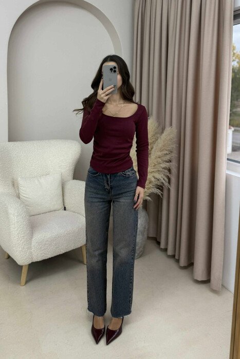 ONE COLOR SIMPLE WOMEN SWEATSHIRT BURGUNDY/VISHNJE 