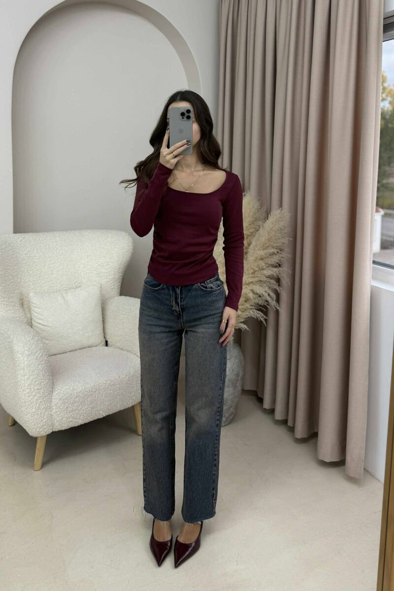 ONE COLOR SIMPLE WOMEN SWEATSHIRT BURGUNDY/VISHNJE - 1