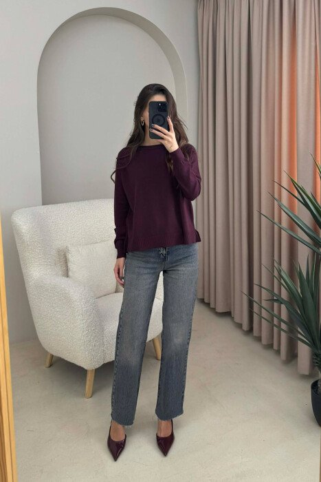 ONE COLOR SIMPLE WOMEN SWEATER DARK BURGUNDY/VISHNJE E ERRET 