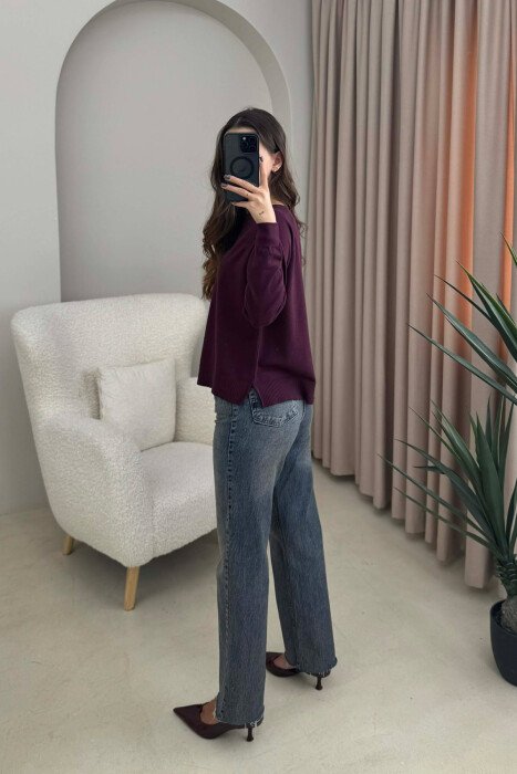ONE COLOR SIMPLE WOMEN SWEATER DARK BURGUNDY/VISHNJE E ERRET - 2