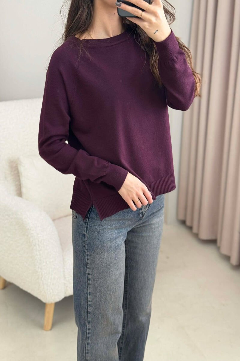 ONE COLOR SIMPLE WOMEN SWEATER DARK BURGUNDY/VISHNJE E ERRET - 3