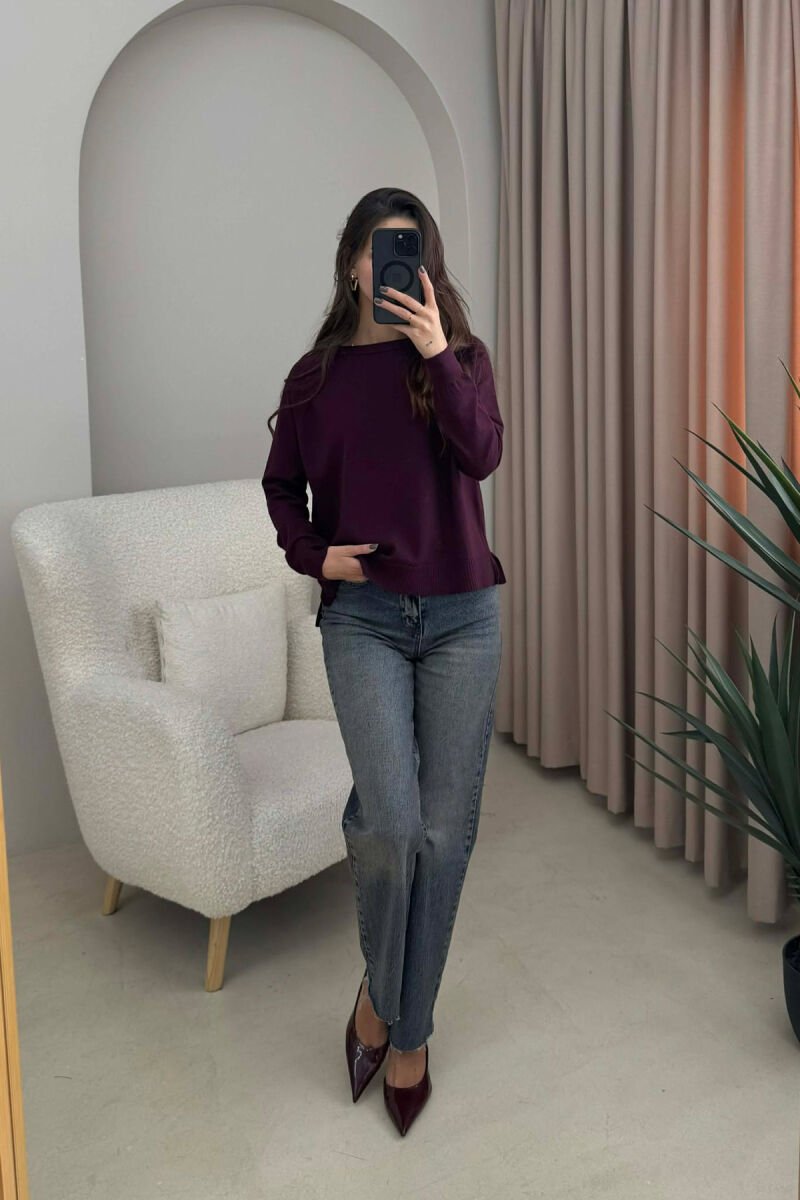 ONE COLOR SIMPLE WOMEN SWEATER DARK BURGUNDY/VISHNJE E ERRET - 4